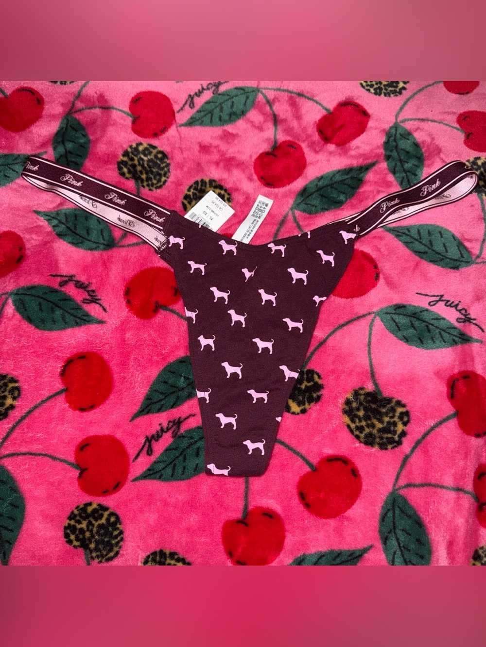 NWT Victoria's Secret PINK Maroon Pink Dog Micro High-Leg Thong Size XL